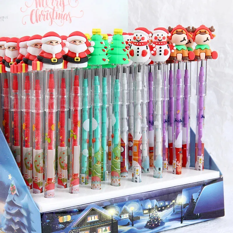 6/56 st Söt julslipning gratis blyerts kawaii tecknad snögubbar Santa Elk Student Buildblock Pencil School Stationery 240122