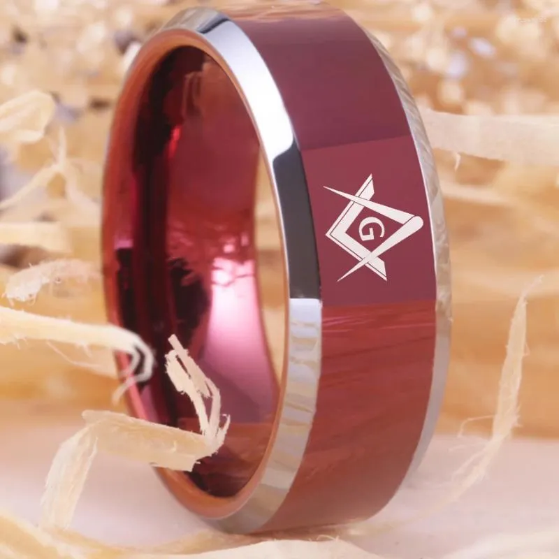 Cluster Ringen Vrijmetselaarsring Rode Kleur Wolfraam Vrijmetselaar VIERKANT EN KOMPASSEN Bruiloft Verlovingsverjaardag Cadeau