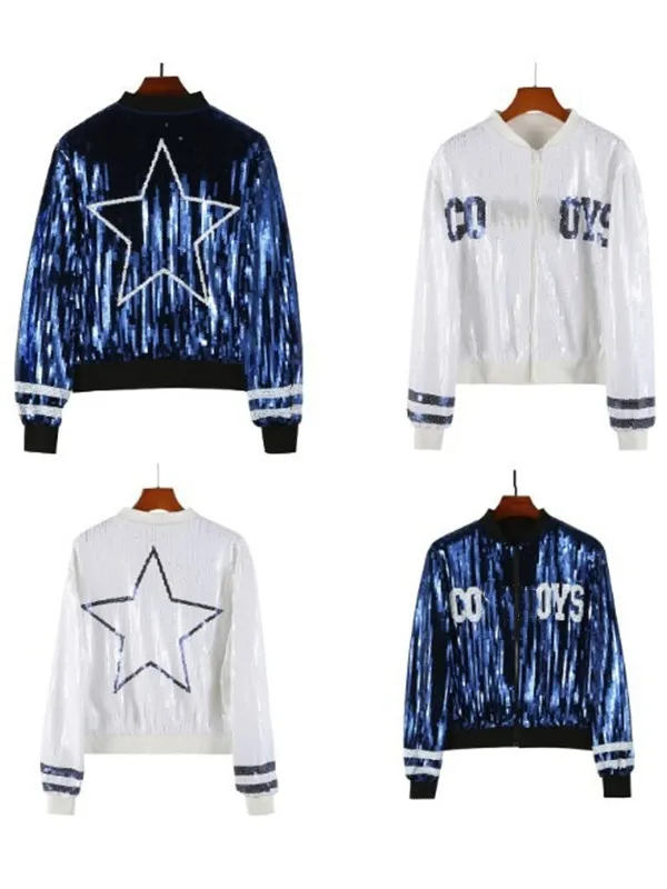 Designer women's sequin jacket nightclub performance clothing cheerleading team clothing pentagram letter logo reflective baseball suit stage performance top