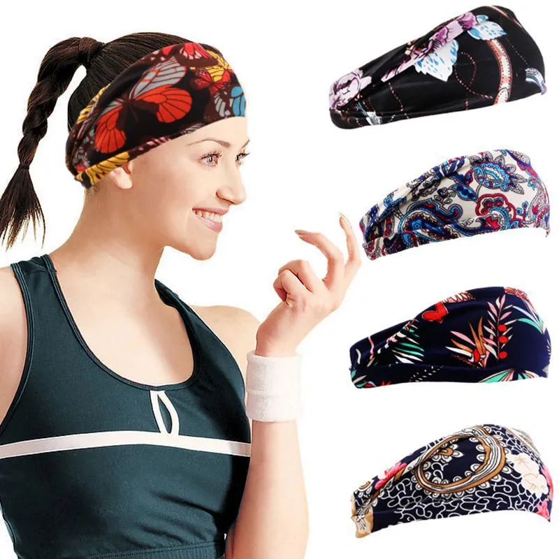 Kvinnors tryckta sportpannband Yoga Hårband Svettas absorberande och Anti Sweat Women's Wide Brimmed Fitness Headscarf