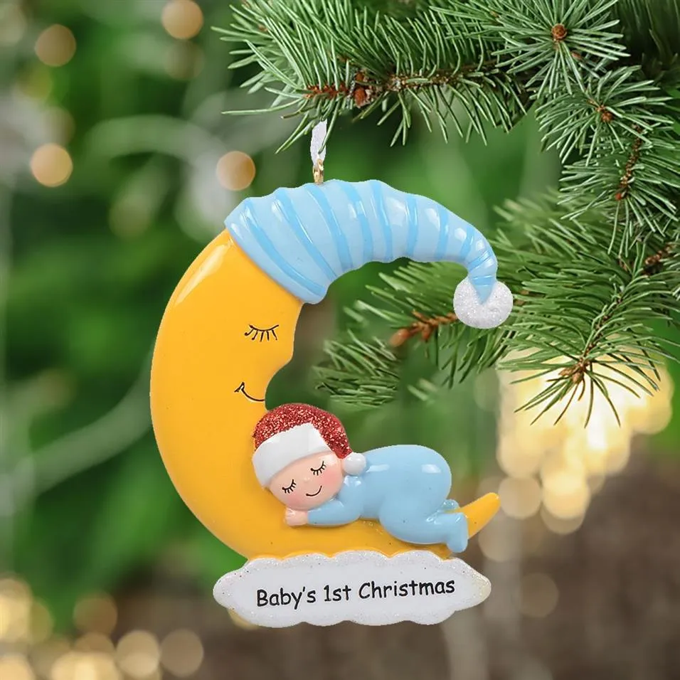 Vtop natal bebê primeiro polyresin pendurado personalizado glitter enfeites de árvore de natal para feriados presentes de ano novo decoração para casa 207l