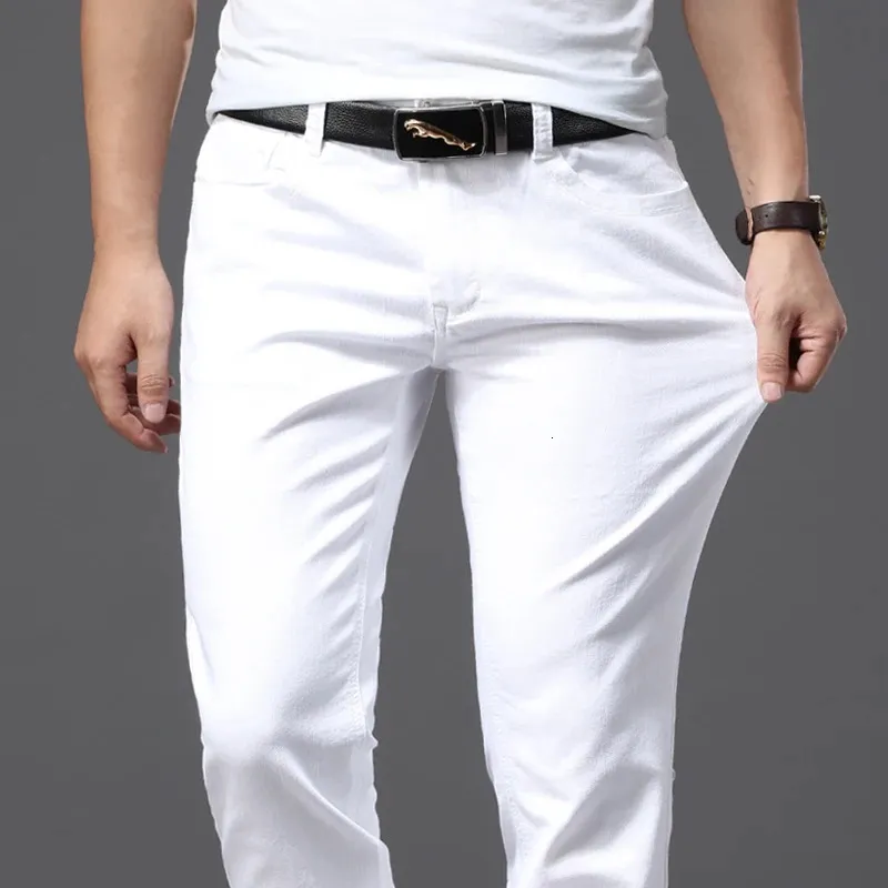 Broder Wang Men White Jeans Fashion Casual Classic Style Slim Fit Soft Trousers Man Brand Advanced Stretch Pants 240122