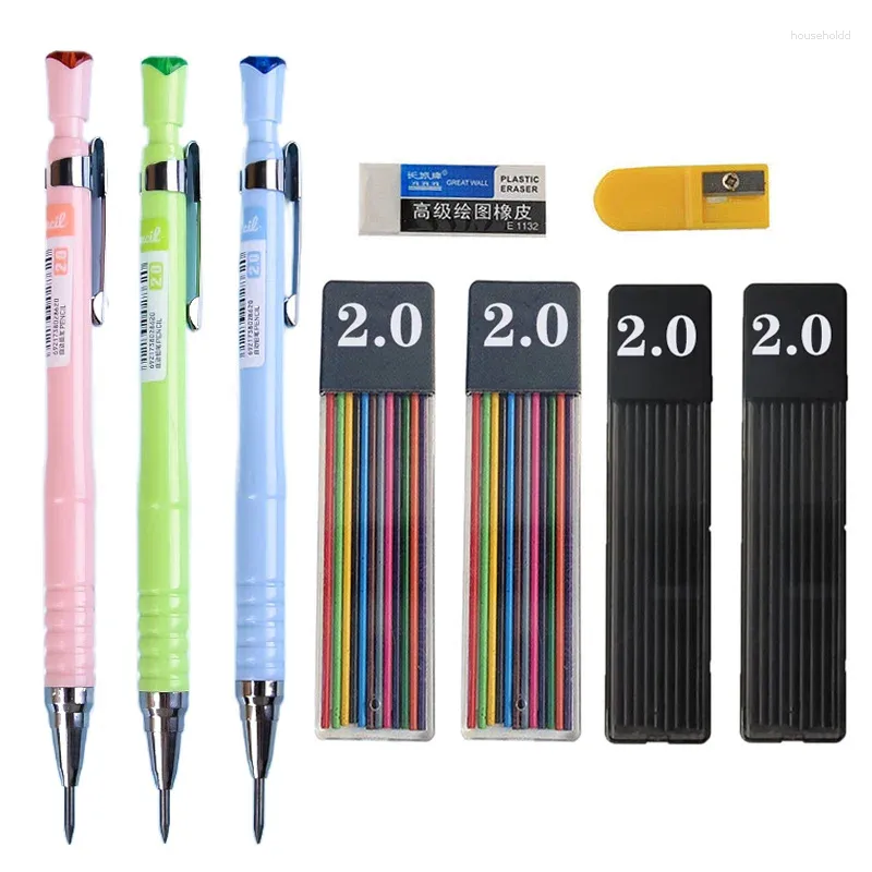 Crayon automatique de couleur 2.0, recharge noire, stylo mignon pour étudiant, presse automatique pour brouillon, dessin, écriture, artisanat