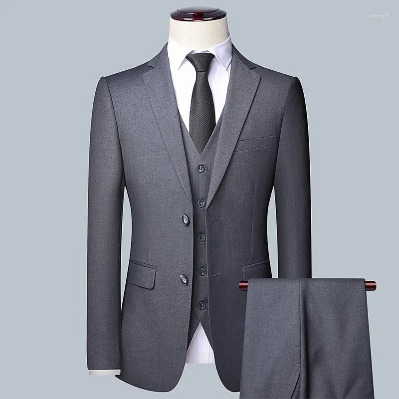 Men's Suits 2024High Quality Suit (suit Vest Trousers) Business Handsome Formal Three-piece Bridegroom Man