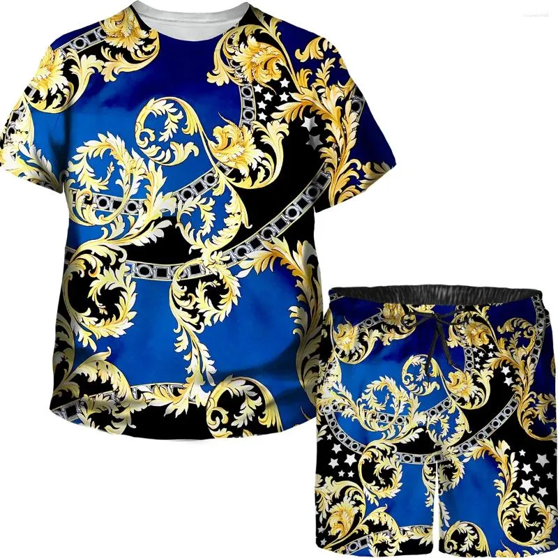 Clothing Sets Summer Fashion Boys Girls Golden Chain Pattern Printed Tops/Pants/Suits Street Style Outwear Kids T Shirt Children