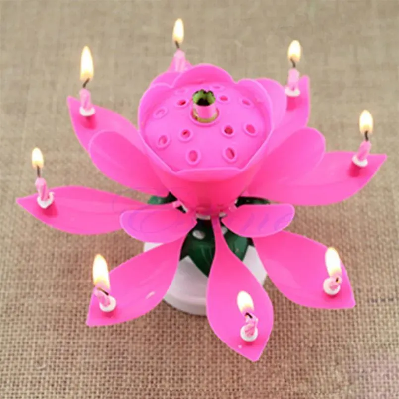 Birthday Cake Music Candles Rotating Lotus Flower Christmas Festival Decorative Music Wedding Party Decorat qylXyV