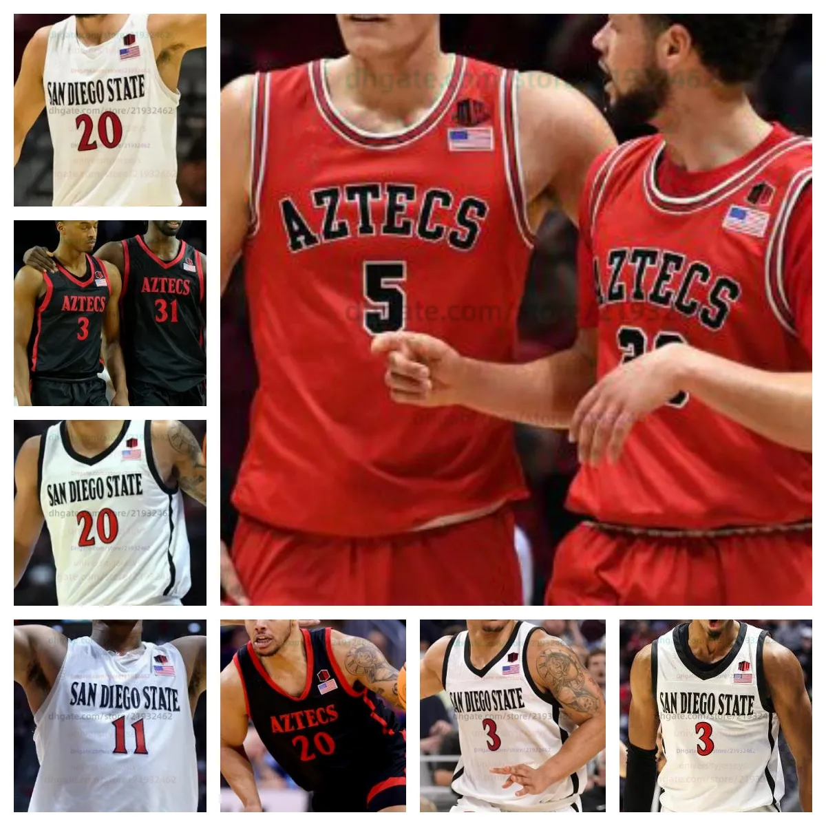 Jersey de basquete estadual de San Diego NCAA costurou camisa qualquer nome Número Homens homens jovens bordados Ryan Raad Miles Heide Desai Lopez Cade Alger Micah Parrish