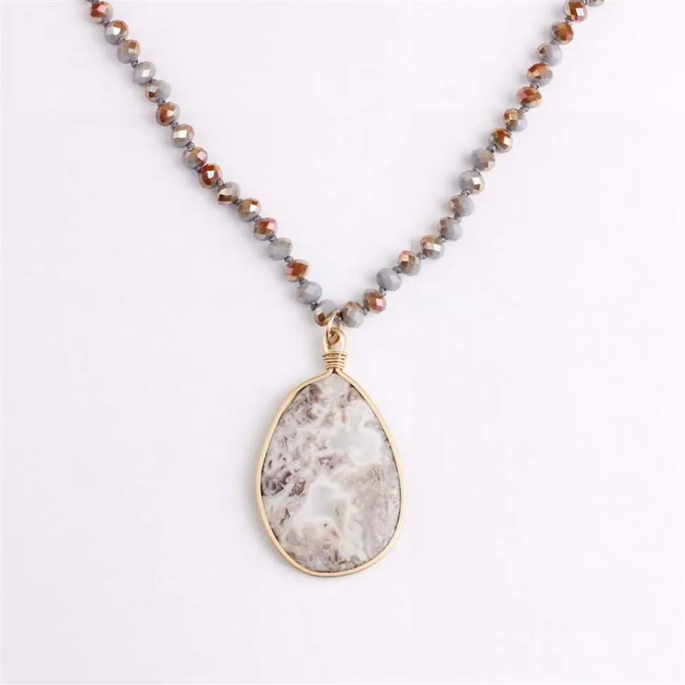 ZWPON Moda Treccia d'oro Teadrop Collana con ciondolo in pietra naturale Collana con perline in pietra naturale per gioielli donna Whole199e