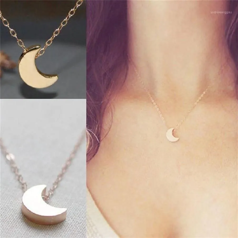 New fashion women jewelry Moon Silver Gold Long Necklace Solid Chain Pendant Necklace1226z
