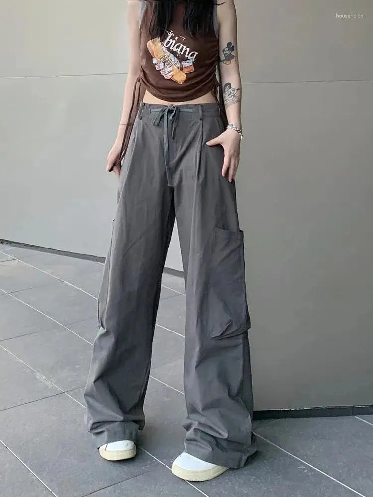 Kadın Pantolon Zoki Gotik Kadınlar Gri kargo harajuku büyük boy gevşek bf geniş bacak vintage sokak kıyafetleri düz pantolonlar