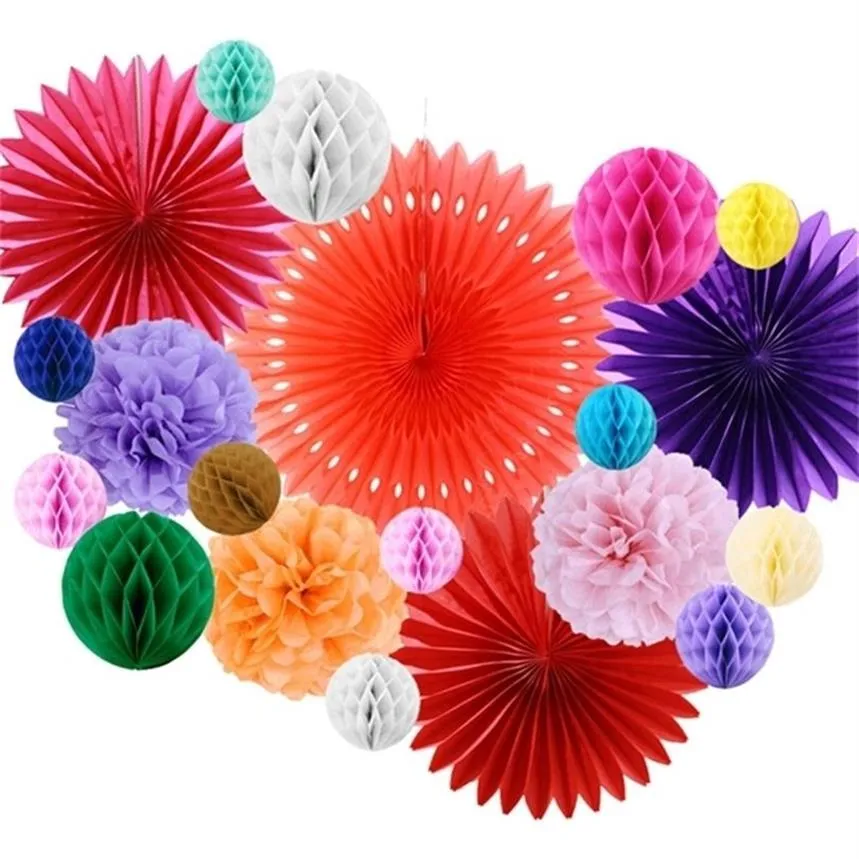 Mexican Party Fiesta Decorations 20pcs set Tissue Paper Fans Honeycomb Balls For Wedding Birthday Events Festival Party Supplies 22723