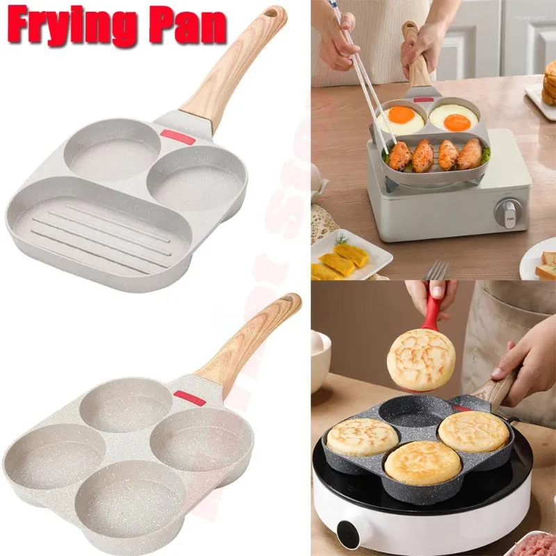 Pans Four-Hole Frying Pot Pan 3-in-1 Nonstick Egg Pancake Hamburg Steak Cooking Breakfast Maker Induction Cookware Accessories