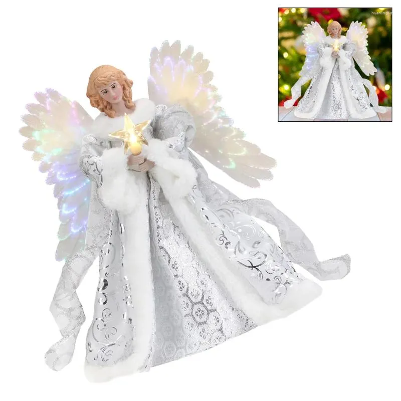 크리스마스 장식 천사 트리 토퍼 펜던트 장식 조명 빛나는 날개가있는 Xmas 휴일 파티를위한 미개니다