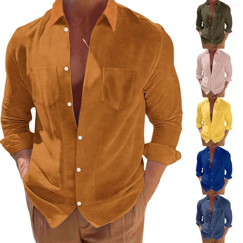 T-shirts pour hommes automne coton velours côtelé Business Slim chemise décontractée à manches longues