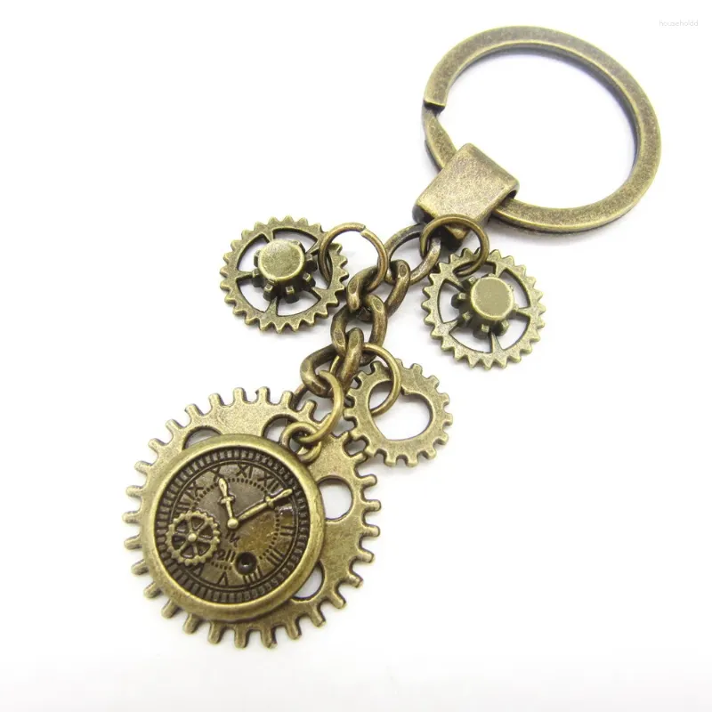 Keychains Antique Bronze Mechanical Gears And Clock Look Drop Steampunk Keychain
