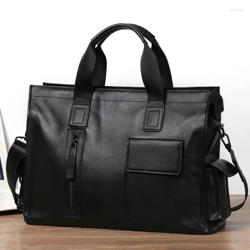 Aktetassen Zakelijk Echt leer Herenhandtas Toplaag Koeienhuid Aktetas Casual Eén-schouder Messenger Bag Geschikt voor 15,6 inch laptop