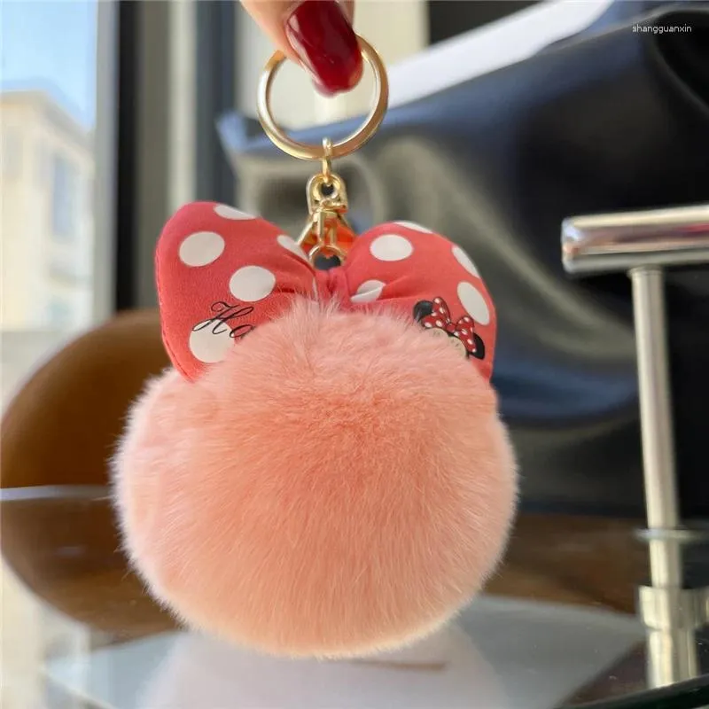 Keychains Kids Gift Real Rex Fur Ball Keychain Ornaments Cute Bowknot Women School Bag Charm Pendant Trinkets Plush Car Keyring Toy