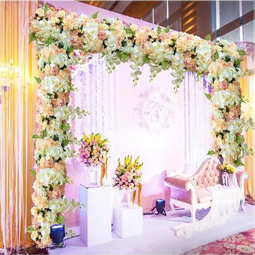 Arco artificial Fila de flores Camino de mesa Centros de mesa Cadena para fiesta de bodas Decoración de flores citadas 10 piezas cada lote 274K