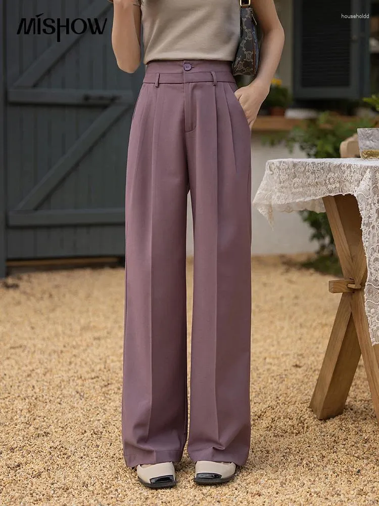 Women's Pants MISHOW High-waist Suit 2024 Spring Straight Purple Casual Female Loose Zipper Fly Full Length Wide Leg MXC11K0714