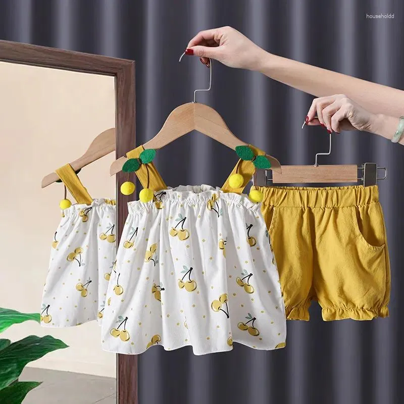Комплекты одежды, лето 2024, хлопковый комплект шлейки для маленьких девочек, топы и шорты без рукавов, костюм для малышей, повседневный комплект из 2 предметов для младенцев