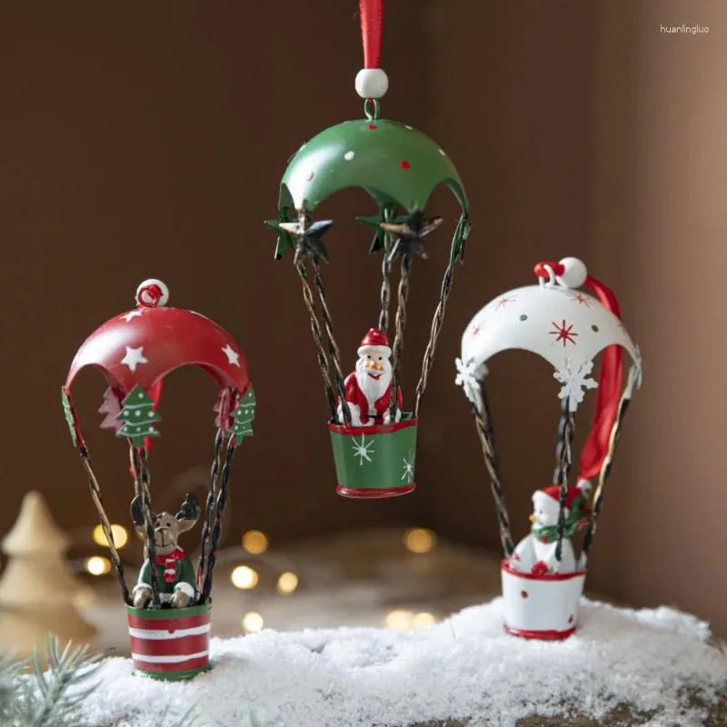 Decorações de natal ferro arte balão de ar pára-quedas pingente feliz decoração natal árvore cabide papai noel snoweman navidad