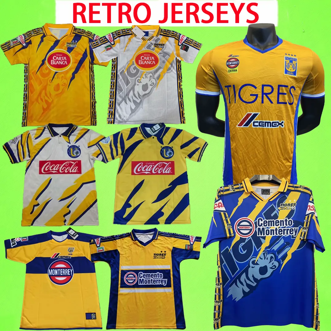 Tigres Uanl Retro Soccer Jerseys Liga MX Naul Football قمصان 96 97 98 99 00 01 02 16 17 Tiger 1996 1997 1998 1999 2000 2001 2002 2017 Vintage Classic oniform Home Away Away