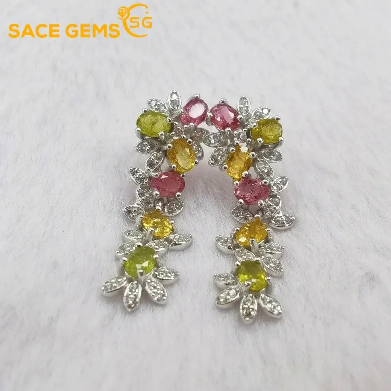 Earrings SACE GEMS Fashion Jewelry Earrings for Women 100% 925 Sterling Silver Tourmaline Eardrop Wedding Party Fine Jewelry Holiday Gift