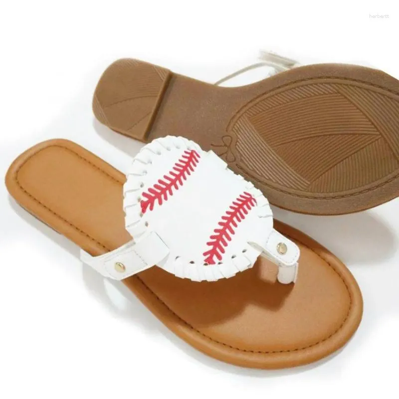 Sandalen Fishbone Print Große Größe 42 Sommer Damenschuhe 2024 Europäische und amerikanische Baseball Pintoed Flat Beach Flip Flops