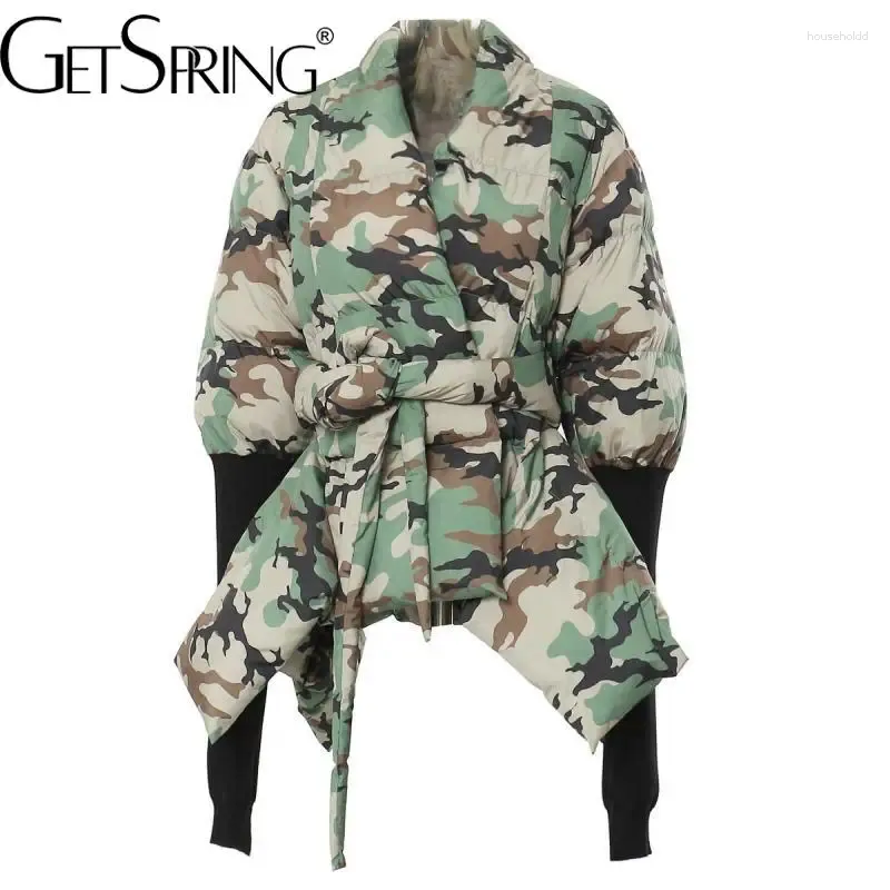 Gabardinas para mujer GetSpring Mujeres Parka 2024 Otoño Invierno Punto Cosido Acolchado Outwear Chaqueta All Match Flojo Largo Abrigo Cálido