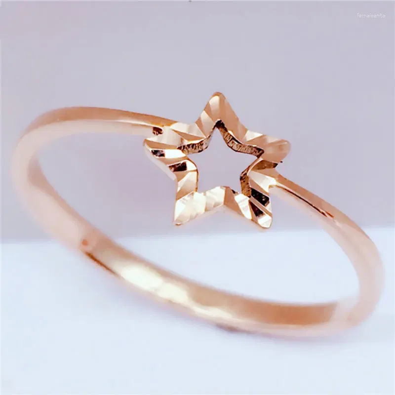 Anneaux de cluster Russie 585 Purple Gold Five Point Star Bague Plaqué 14K Femme Européenne Bijoux De Mode Classique Rose Cadeau À Petite Amie