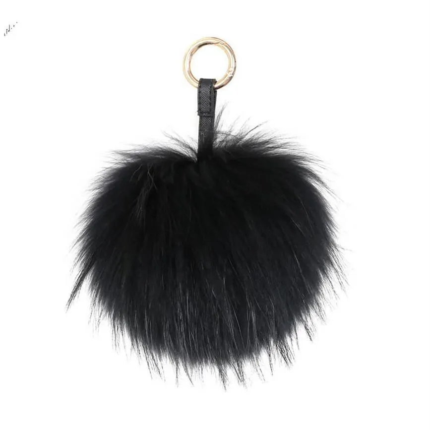 Klaki puszysty prawdziwa futrzana kulka brelokowa puff rzemieślnicza DIY POMPOM Black POre Keyring UK Charm Women Bag Akcesoria Prezent2408