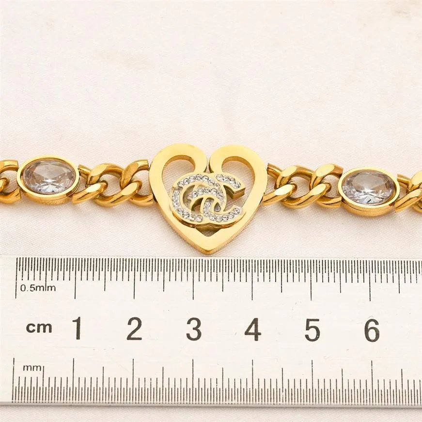 Klassieke armbanden Schakelketting Dames Merk Letter Bangle 18K Verguld roestvrij staal Kristal Liefhebbers Geschenken Polsbandje Manchetkettingen 276P