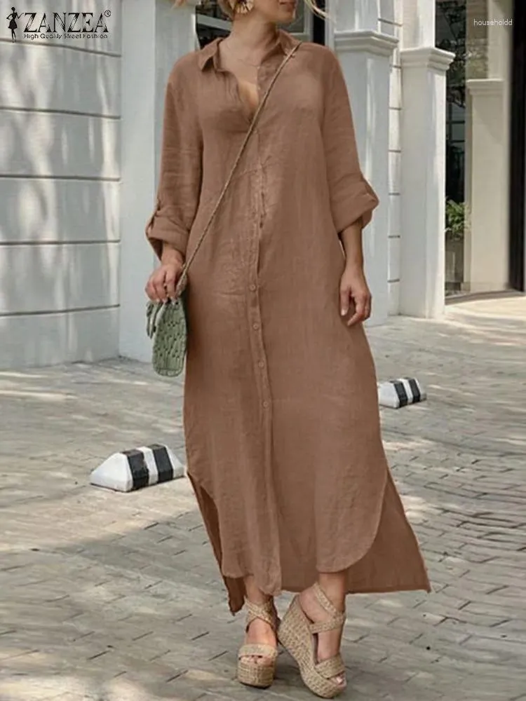 Casual Dresses ZANZEA Fashion Autumn Lapel Neck Long Sleeve Sundress Stylish Women Buttons Down Work Vestidos Solid Shirt Dress