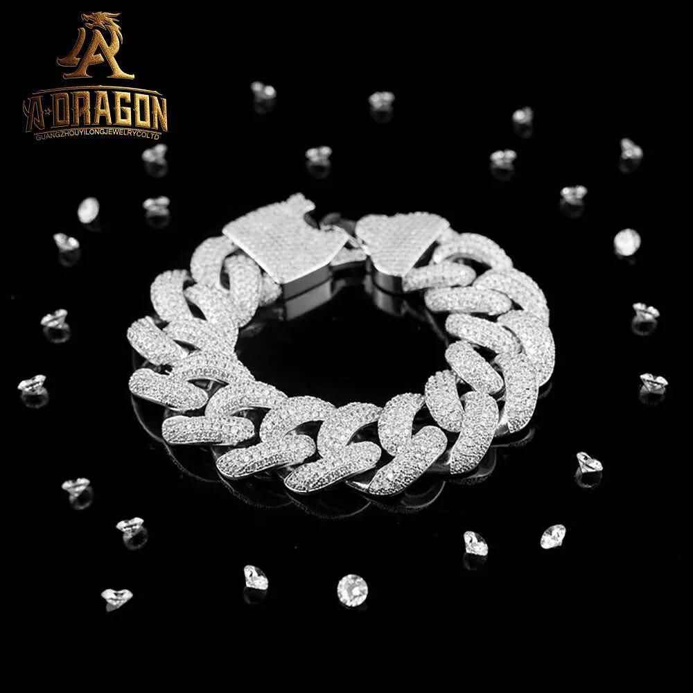 Prezzo all'ingrosso Collana a catena cubana Moissanite da 8 mm. Bracciale hip-hop in argento 925 con taglio brillante rotondo