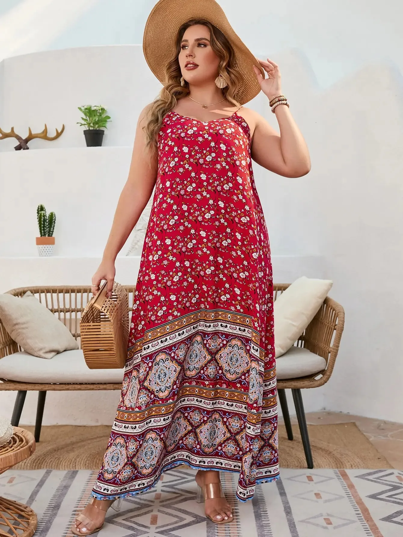 Finjani Dames Cami-jurken Zomer Backless Maxi-jurk Bloemenprint Formeel Feest 2023 Plus Size Jurken 240124