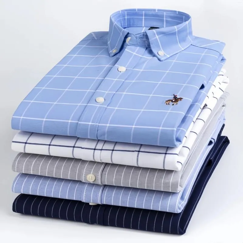 Camicie casual da uomo Camicia a maniche lunghe da uomo in puro cotone scozzese a righe Oxford da lavoro di alta qualità