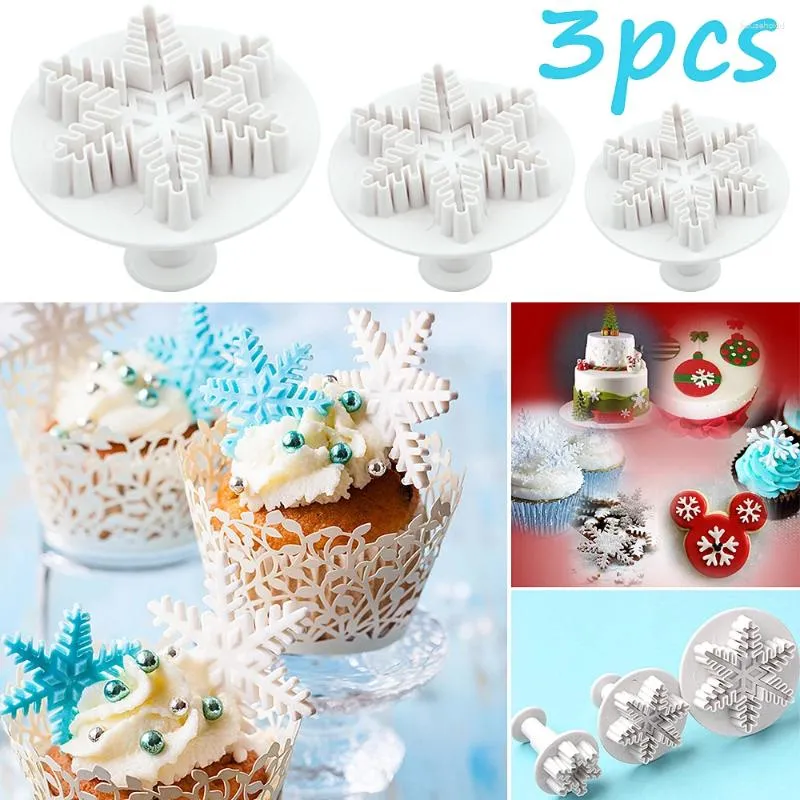 Bakning mögel jul snöflinga kakor kex mögel fondant sockercraft plunger cookie cutters xams snö cupcake cake dekorera verktyg