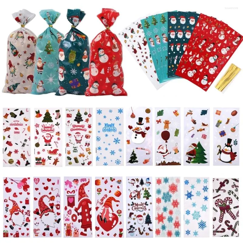 Christmas Decorations 50pcs Candy Bags Santa Claus Snowman Gift Bag Merry Party 2024 Xmas Present Cookies Packing