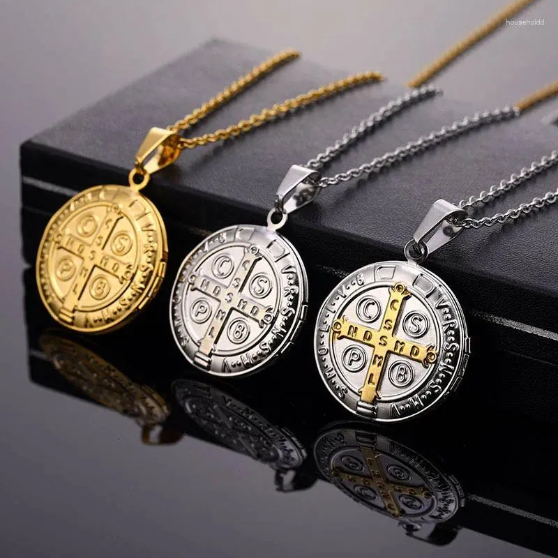 Pendant Necklaces Religious San Benito Cross Medal Necklace Stainless Steel Saint Benedict & Pendants For Women Men Jewelry Holy Medalla