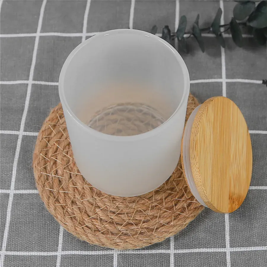 6oz short straight glass tumbler sublimation Tea light candle cup with bamboo lid clear frosted fragrance candle cups mini glasses tumblers for heat transfer bulk