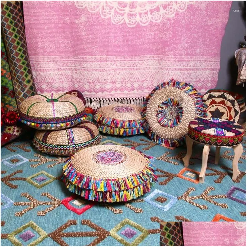 Cushion/Decorative Pillow Pillow Handmade Retro Bohemian Style Nordic Stool St Woven Futon Tatami Drop Delivery Home Garden Home Texti Dhgrb