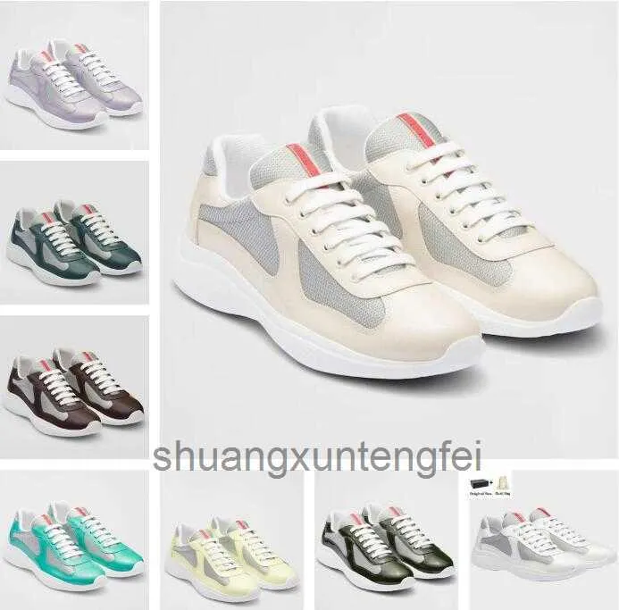 Lyx 2023S/S Americas Cup Sneakers Shoes Män Patent läder gummi enda tygtränare grossistrabatt SPORER SPORT MED BOX EU38-46