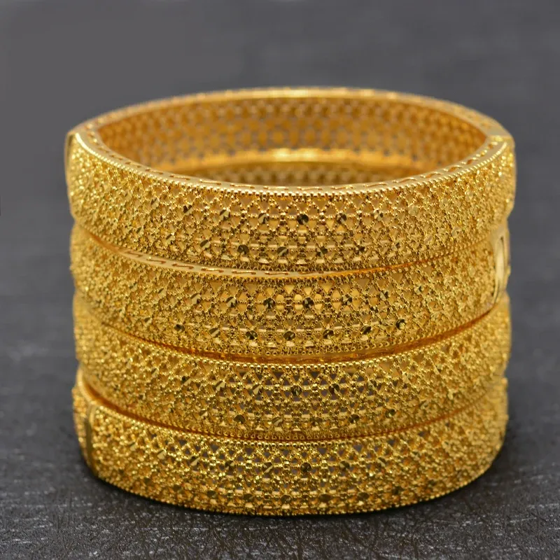 Bangles Wando 24k Gold Color Bangle for Women Dubai Bride Wedding Ethiopian Bracelet Africa Bangle Arab Jewelry Charm Girl Bracelet