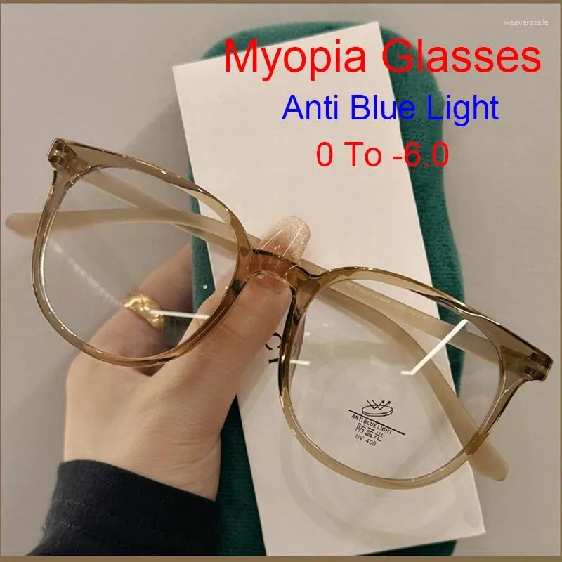 Lunettes de soleil lunettes de myopie rondes ultralégères pour femmes hommes anti-lumière bleue vintage couleur verte prescription lunettes finies 0 à -6