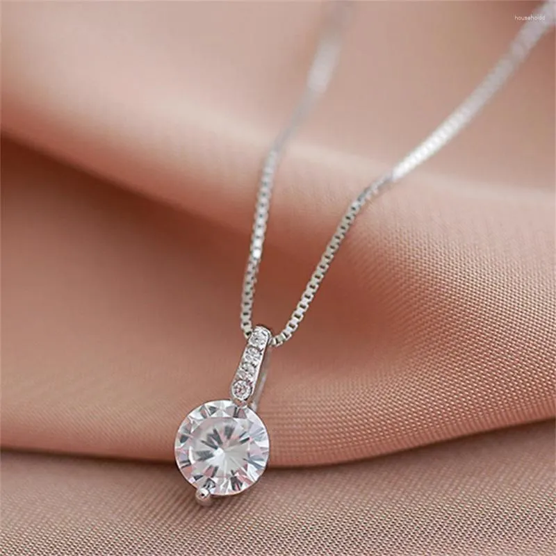 Pendant Necklaces Classic Silver Color Geometric Zircon Necklace For Women Fashion Drop Chain Women's Wedding Jewelry