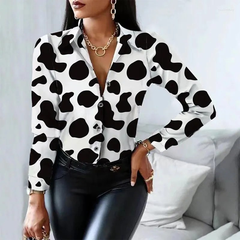 Women's Blouses Spring Fashion Print Shirt Women Long Sleeve Turn-down Collar Buttons Lady Elegant Officewear Blouse Female Blusas Shirts