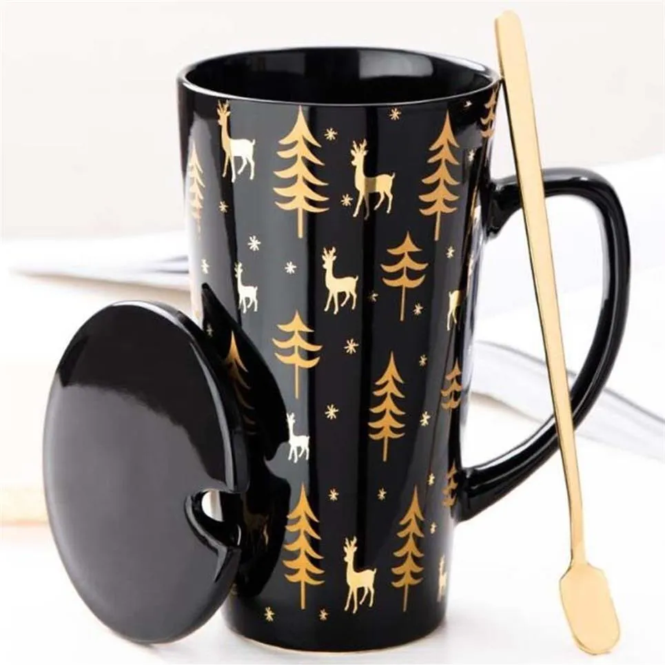 Creative Black White Mug Set Par Cup with Lock Spoon Personlighet Milk Juice Coffee Tea Water Cups Easy Carry Travle Home Mug T20269S