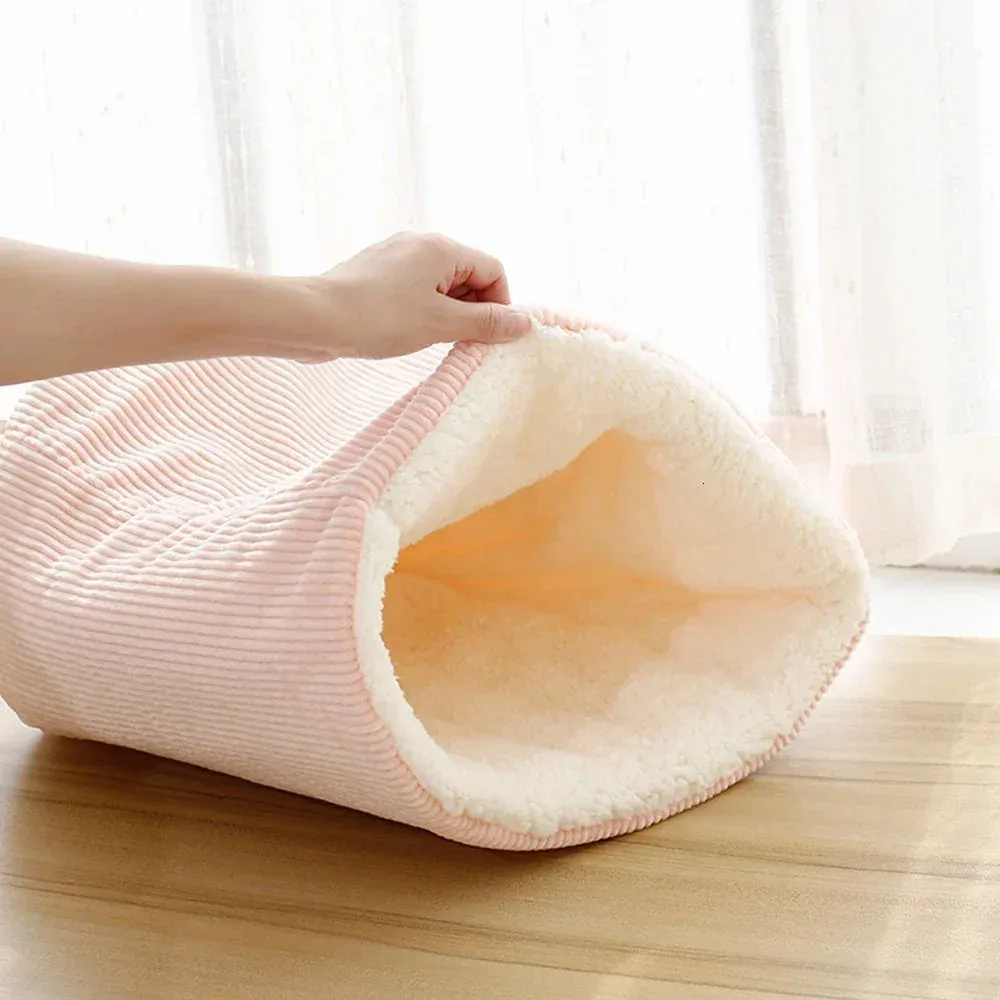 Cesta de cama para gatos de invierno, nido cálido de felpa para perros, saco de dormir grueso para perros pequeños y medianos, agujero para Gato suave 240131