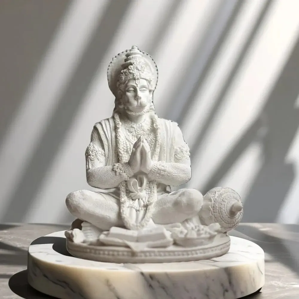 Вилаад Песчаник Белый Хануман Статуя Индуистская Обезьяна Бог Скульптура Йога Медитация Украшения Будда Ганеша Вишну Индия Фэншуй 240123