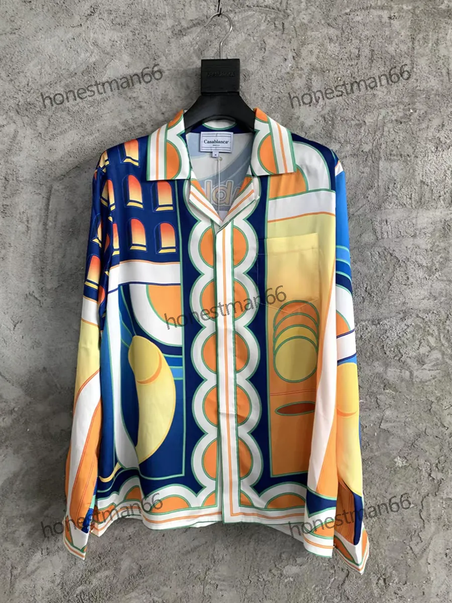 Long Sleeve Hawaiian Oasis Island Satin Shirt with Turn-down